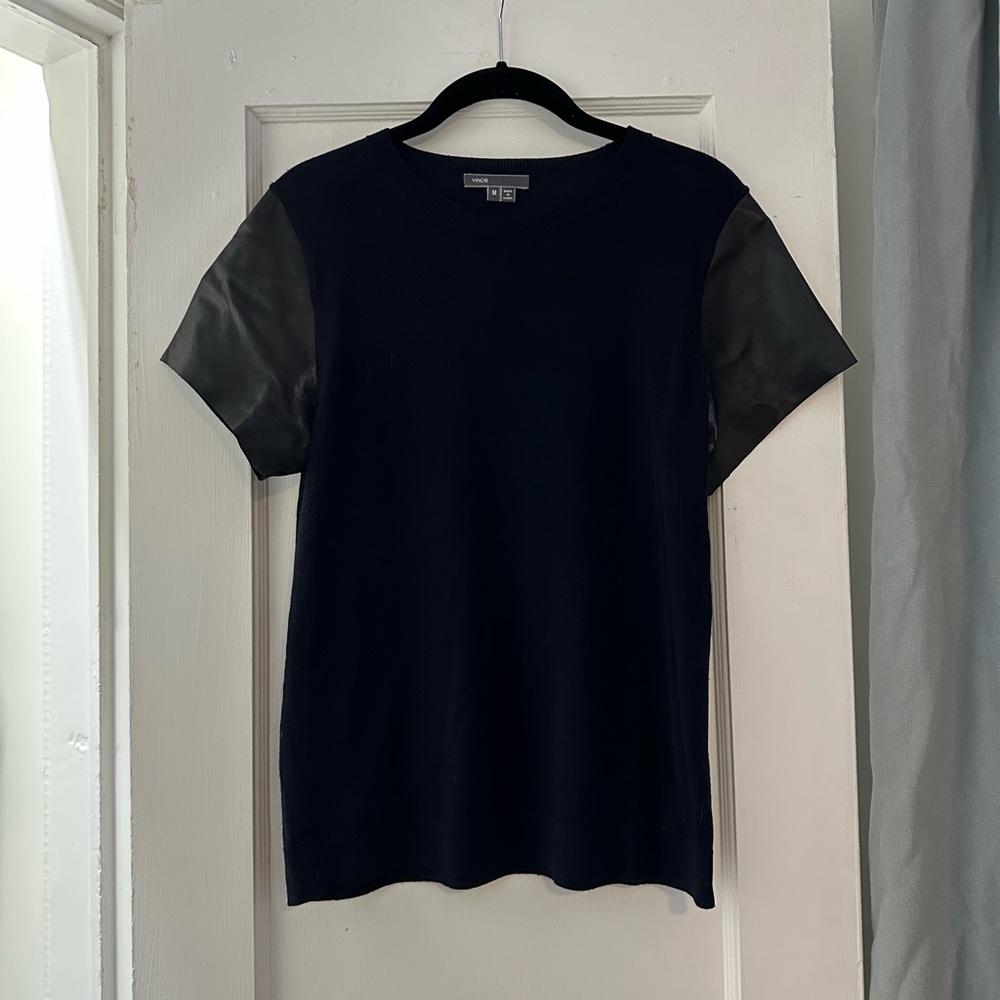 Vince Sweater with Leather Sleeves EUC